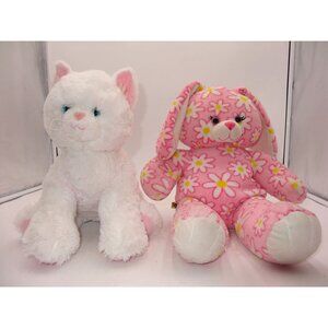 Build-A-Bear White Fluffy Cat Kitten Plush 14" BABW Pink Easter Bunny Plush with